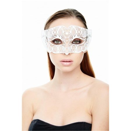 PERFECTPRETEND White Laser Cut Masquerade Mask with Clear Rhinestones - One Size PE2606735